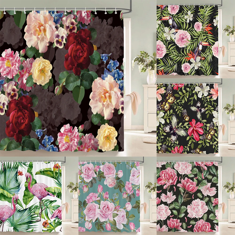 

Waterproof Shower Curtains European Flowers 3d Bathroom Curtains With Hooks Printing Decoration 180*240cm Washable Bath Screen