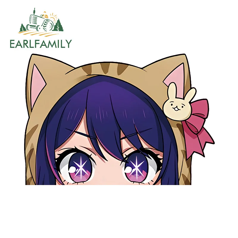 EARLFAMILY 13cm Hoshino Ai Hoshino Rubii Chibi Peeker Decals Glowing Eyes Cat Ear Cosplay Original Accessories Car Stickers