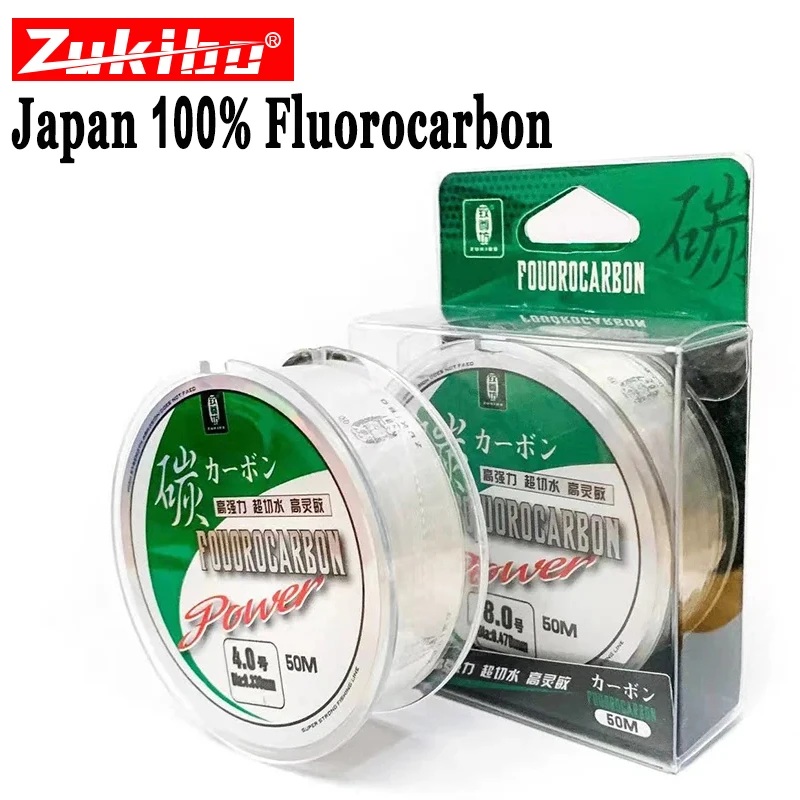 ZUKIBO 50M 100% True Fluorocarbon Fishing Line Japanese Carbon Fiber Line Monofilament Leader Line Front Wireway Transparent