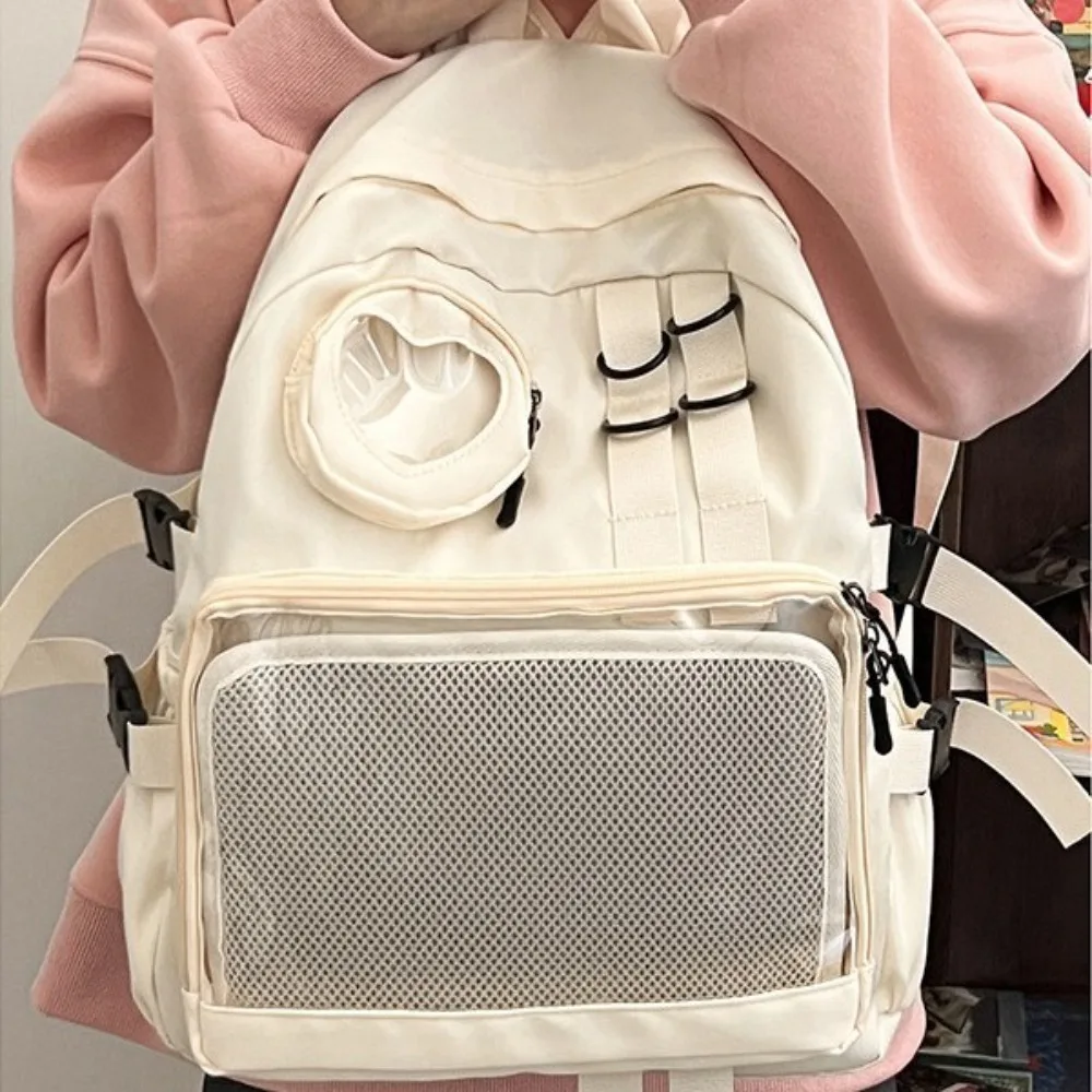 

Simple Multi Pocket Students Backpack Large Capacity Canvas Transparent Backpack Korean Style Shoulders Bag School Bag Travel