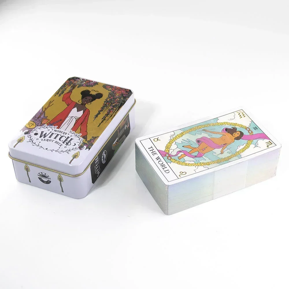 Modern Deck Oracle Witch Cards Tarot Tin Box Gilded Edge English Version Desk Card Game Beginners with Guidebook Card Game