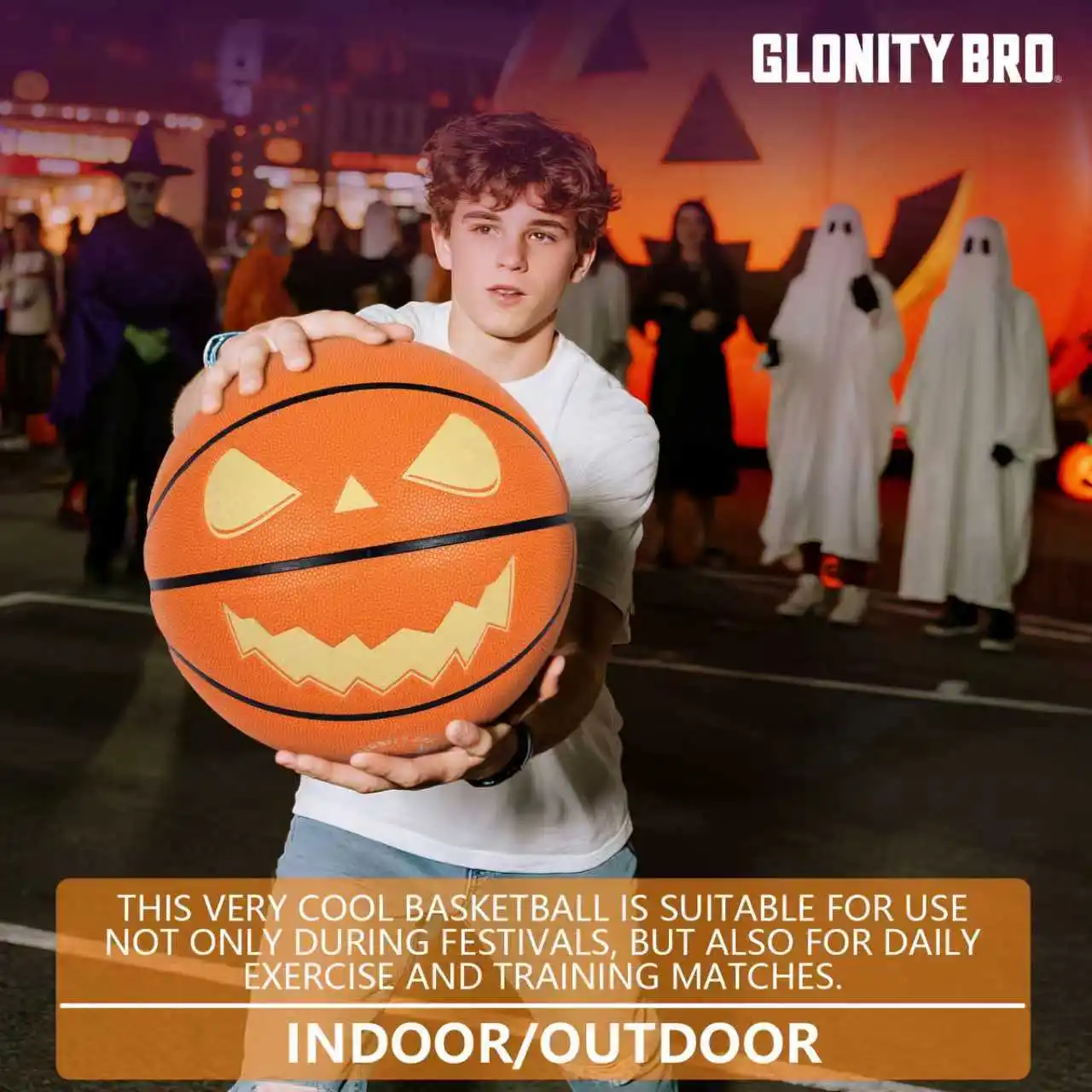 

Jack-O'-Lantern Basketball Halloween Standard Luminous Durable Ball Soft PU Leather For Adult Kid Size 7 Basketball Orange/Black