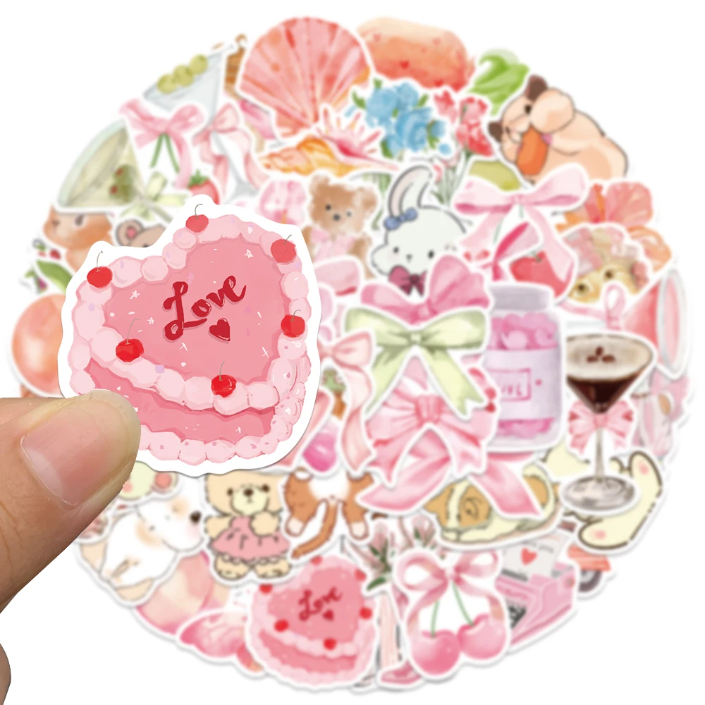 50pcs Pink Cartoon Illustration Stickers Decals For Scrapbook Laptop Skateboard Suitcase Guitar Aesthetic Waterproof Stickers