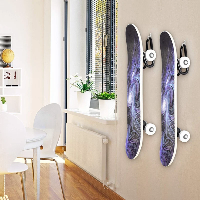 2 Pack Skateboard Wall Hanger Hook Rack Longboard Holder Hanger Wall Mount Flexible Hanger For Skateboards, Longboards