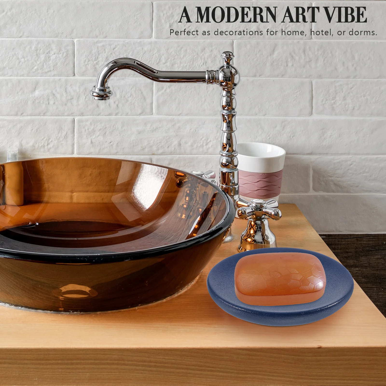 

1Pcs Ceramic Soap Dish Dark Blue Modern Soap Container for Bathroom Sink Shower Tub Countertop Home Hotel Decoration Accessory