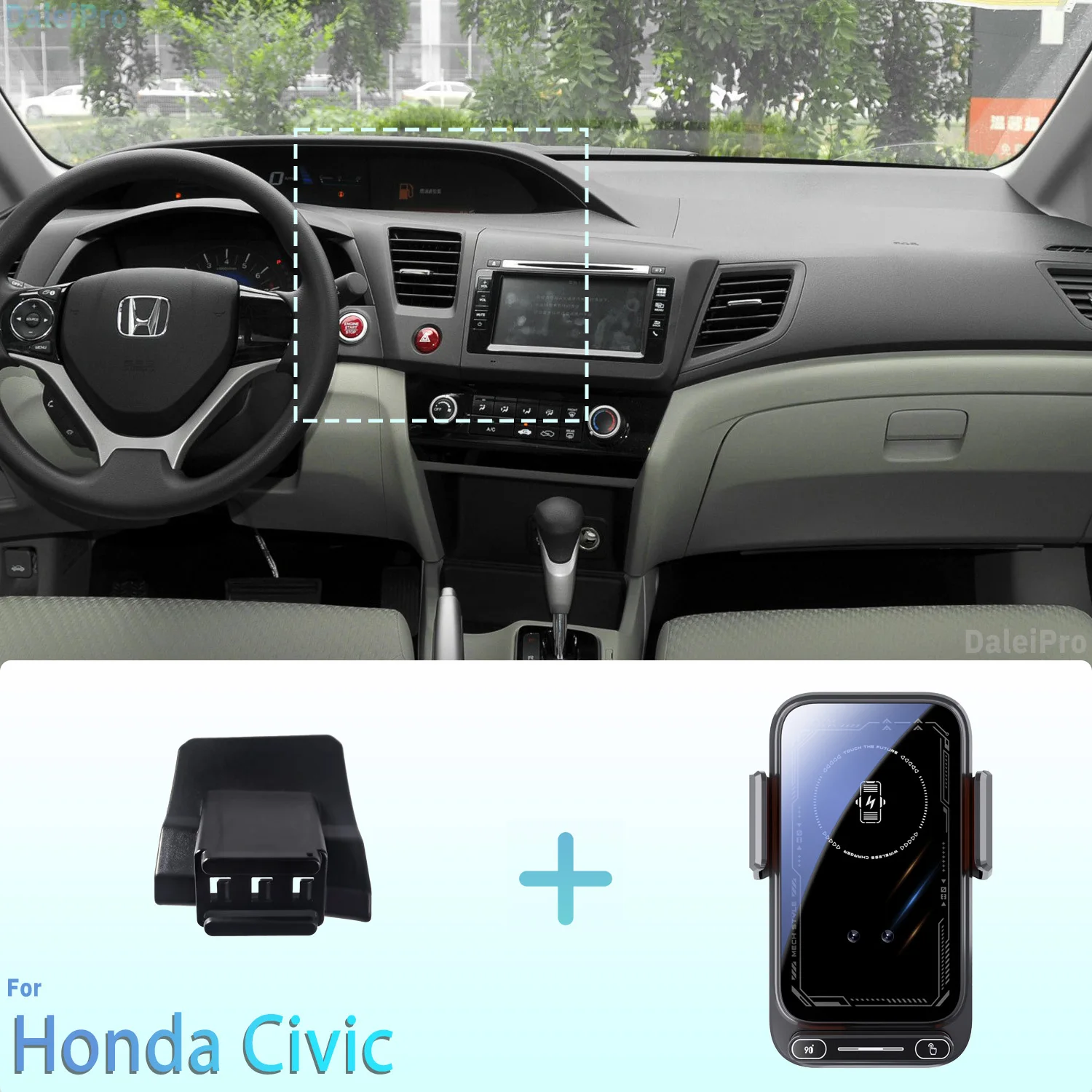 Projetado para honda civic mk9 9th 2012-2014 suporte de telefone carro montagem magnética detecção inteligente carregamento sem fio liberação de um to