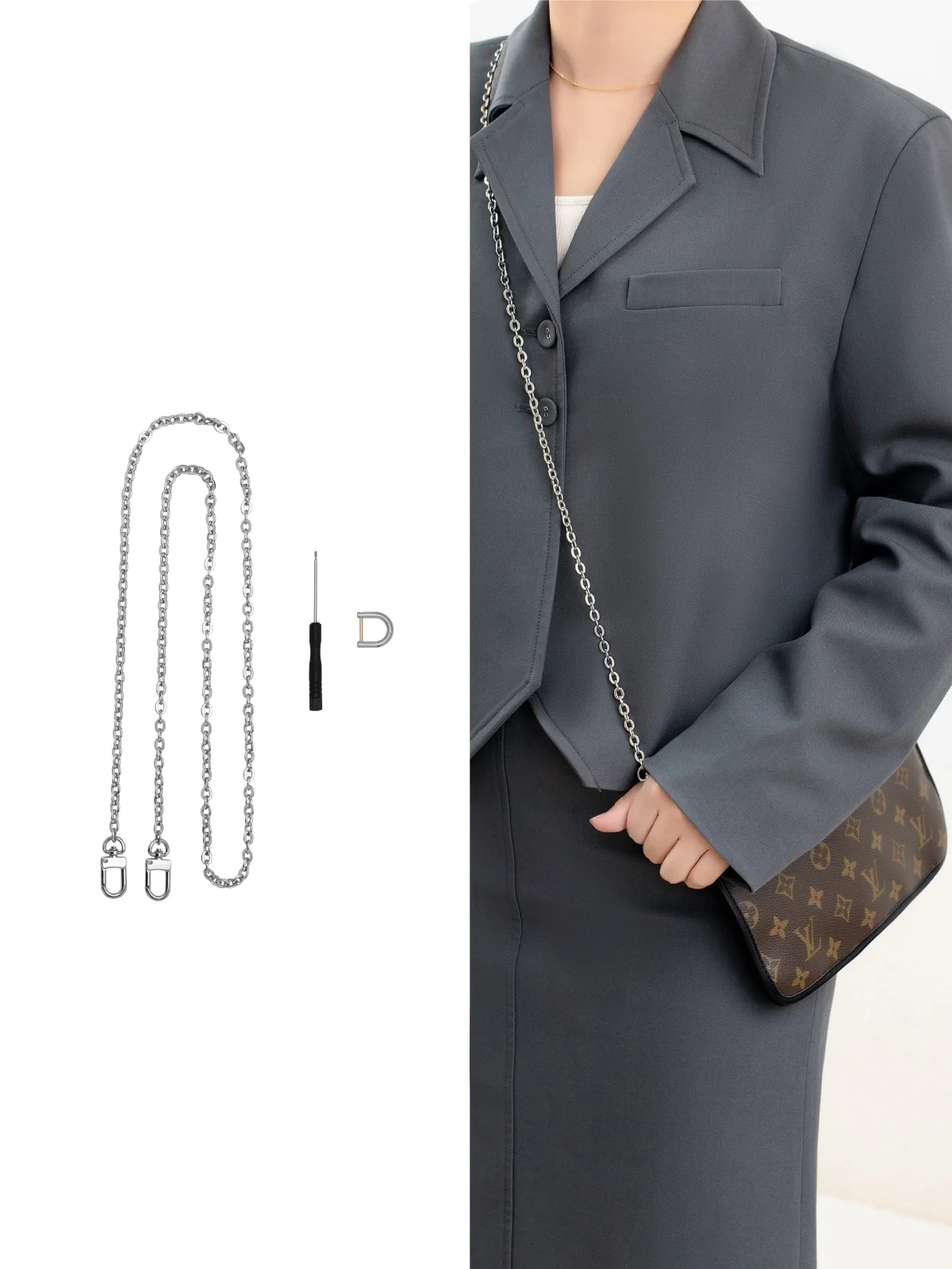 Black Knight Crossbody Chain Strap Modification Accessories Suitable for LV Carryall Dark Warrior Bag Strap Fashion Accessories
