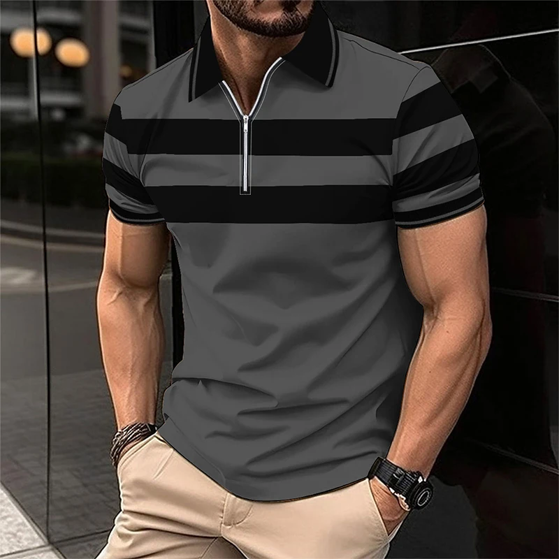 2025 Men's Summer Short Sleeve Polo Casual Breathable Comfortable Spicing Polo Shirt With Zipper T-Shirts Dropshipping