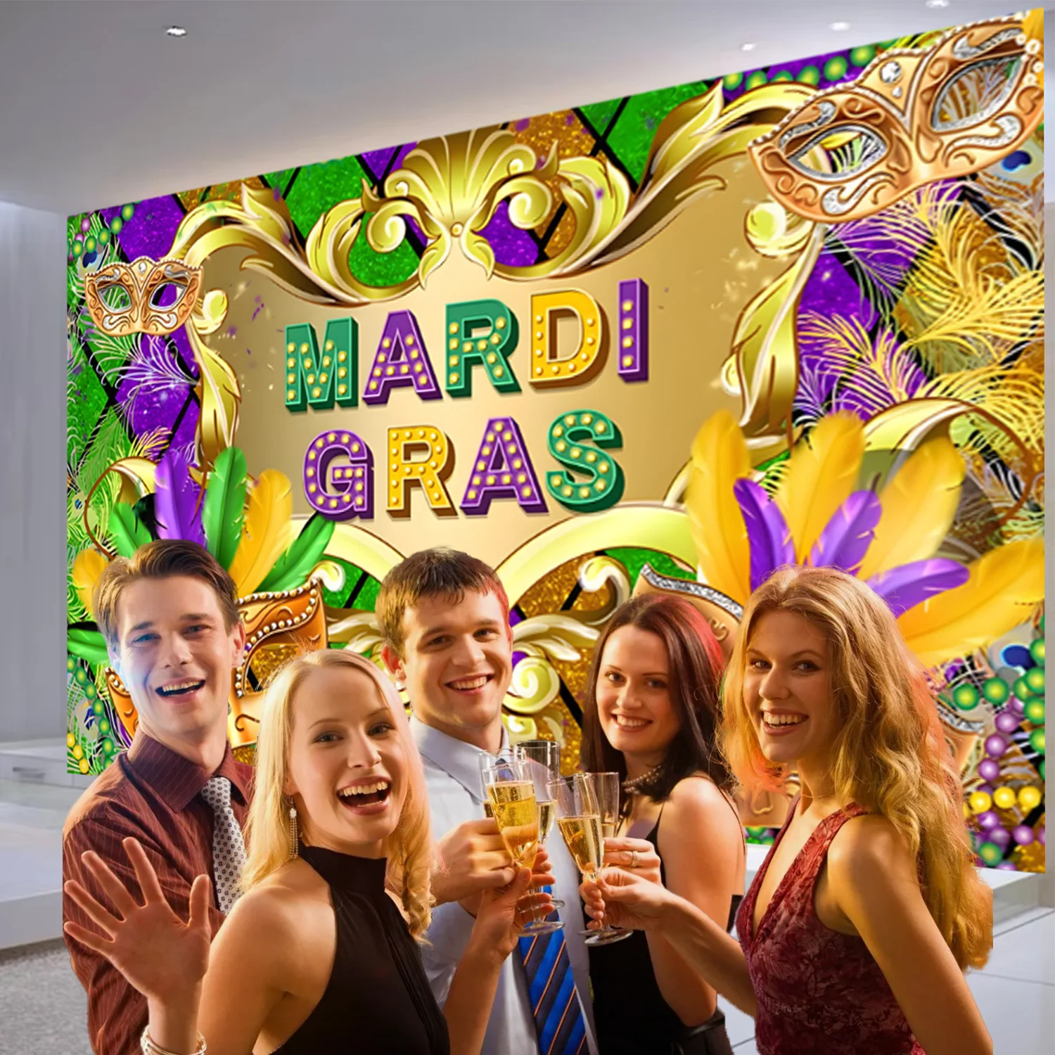 Mardi Gras New Orleans Carnival Brazil Background Mask Happy Dance Party Decoration Kids Family Custom Gift Prop Poster Banner