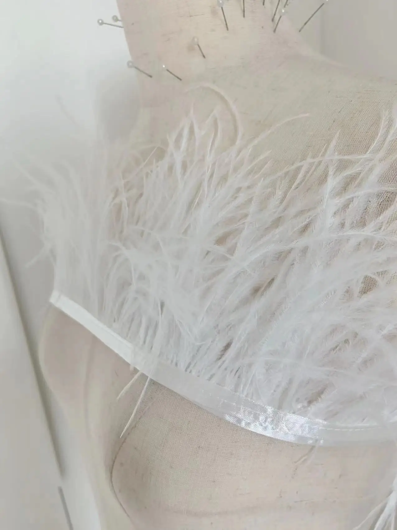 5/10 Yards Off White Ostrich Feather Fringe Trim Plume Tassel with Ribbon Tape for Party Clothing,Couture,Millinery Accessories