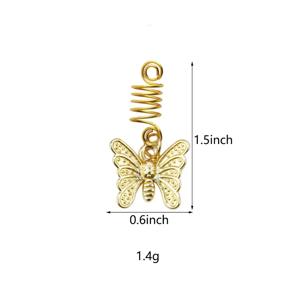 Golden Butterfly Dreadlocks Beads Hair Bead Dreadlock 10Pcs/Lot Bride Hair Rings Decors Braiding Hairpins Braiders Styling Tools
