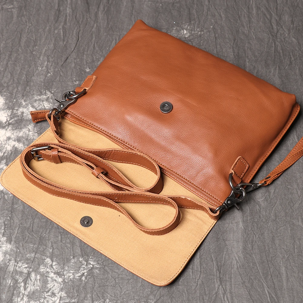 LUOKIR Vintage Echtem Leder Umhängetasche männer Mode Einfache Schulter Messenger Taschen Casual Luxury Klappe Rindsleder Kupplung Tasche – Detail 7