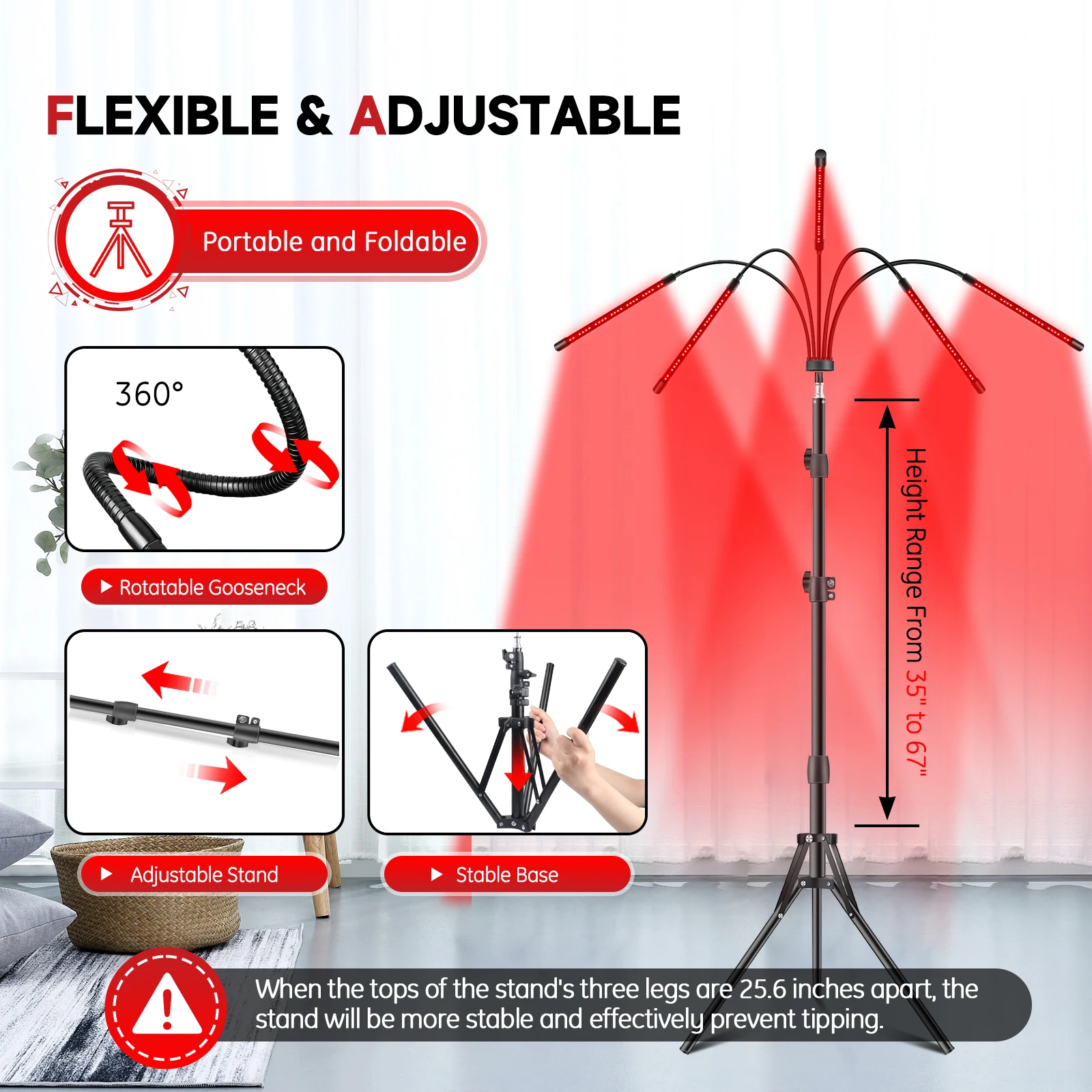 مصباح علاج بالضوء الأحمر 150 مصباح LED 660 نانومتر ضوء أحمر وجهاز علاج بالأشعة تحت الحمراء 850 نانومتر مع حامل تغطية كبيرة لكامل الجسم #2