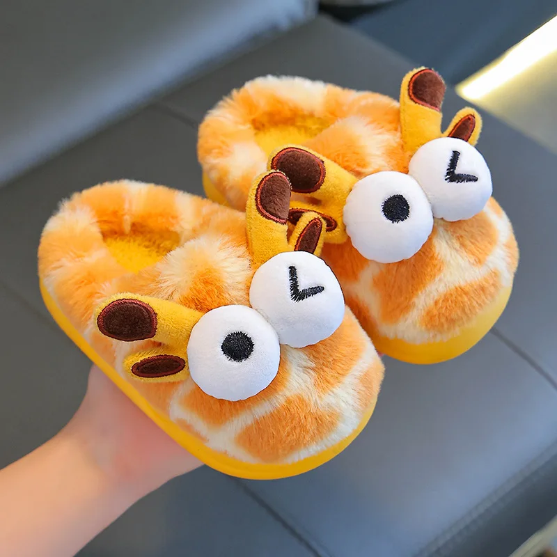 Kids Cotton Slippers Boys Autumn Winter Indoor Shoes 2024 New Cute Cartoon Cow Children Anti-slippery Home Footwear for Girls