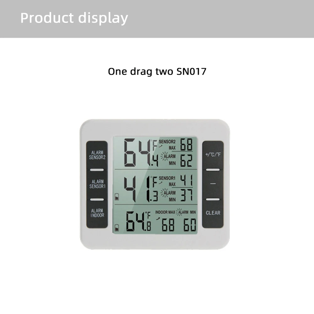 Wireless digital refrigerator alarm thermometer refrigerator home indoor outdoor sensor thermometer clock battery powered