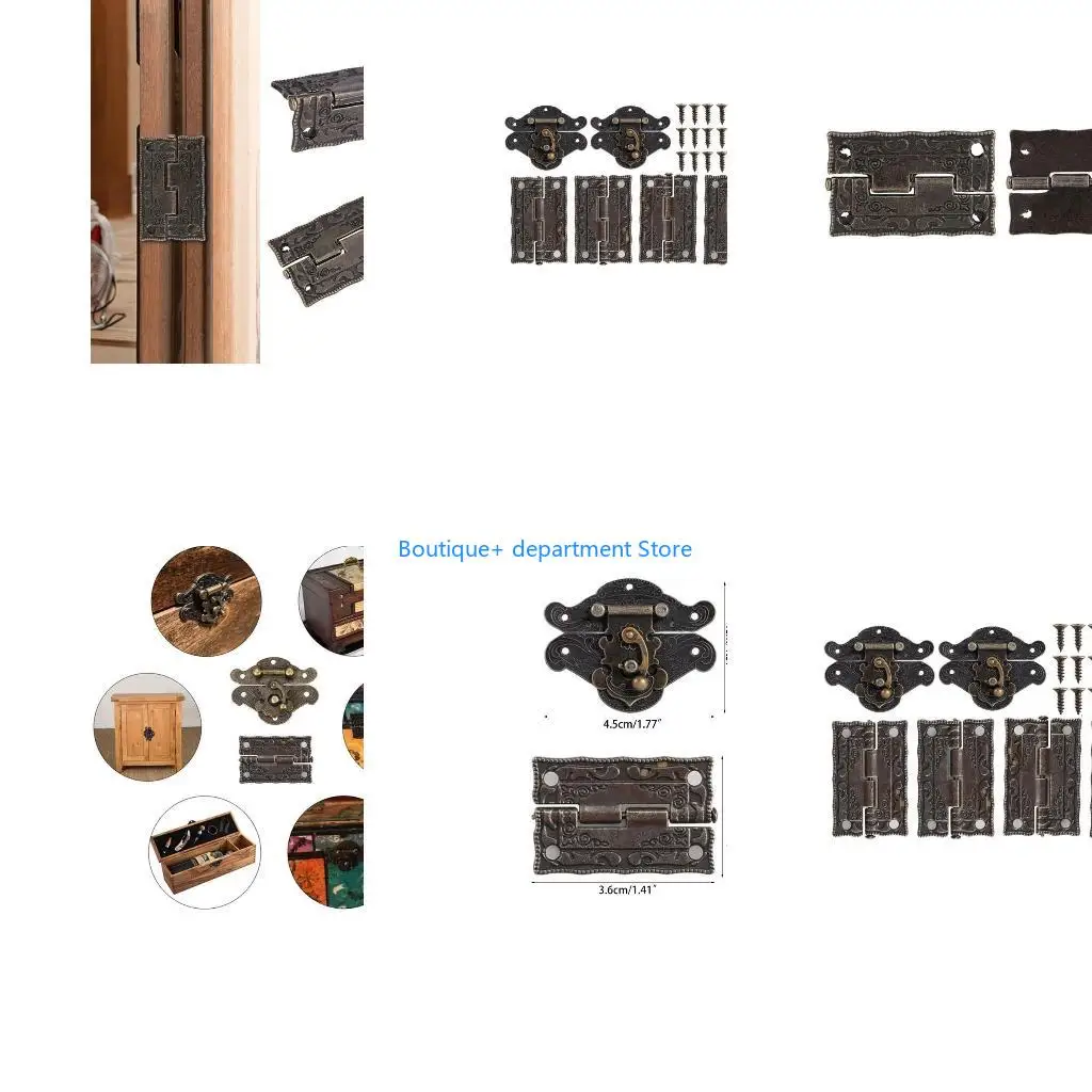 E1PD Vintage Jewelry Box for Latch Hasps with 4 Hinges 28 Screws for Wooden Storage f