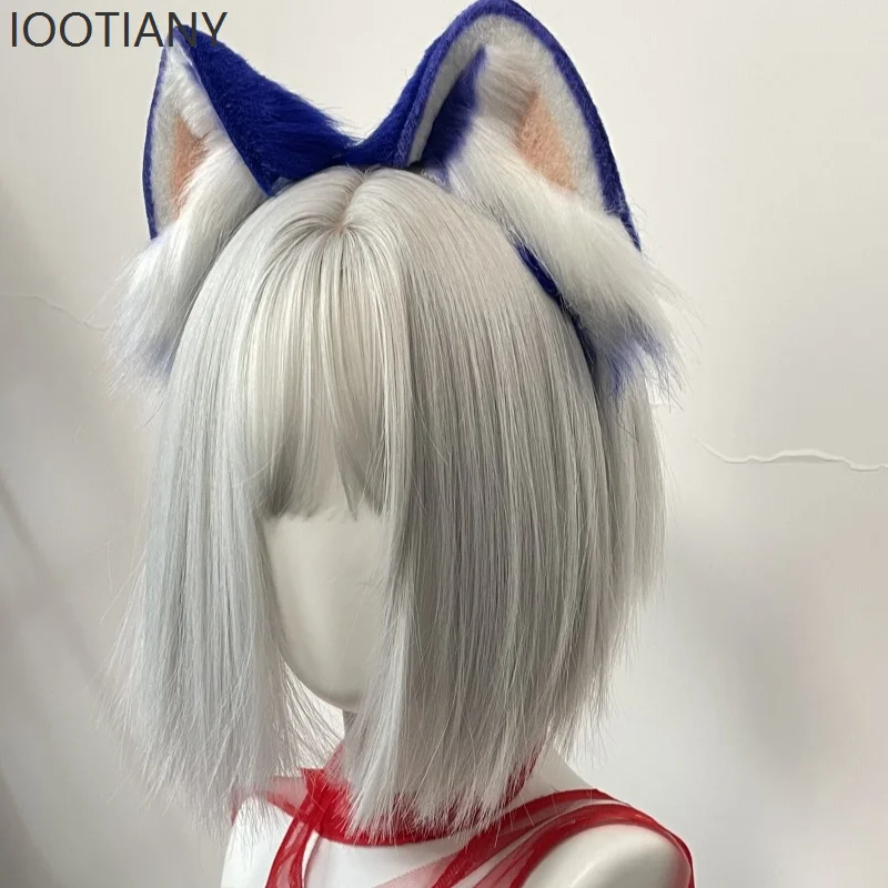 Bandeau hérisson Anime, coiffure d'oreille de chien bleu, coiffure Lolita en peluche, exposition de bande dessinée, accessoires de jeu de rôle de fête