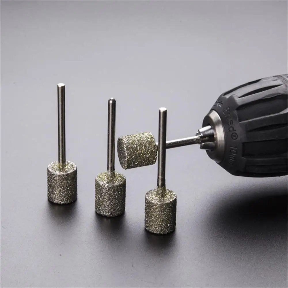 

10 шт. алмазные полировальные насадки с шлифовальными точками, хвостовик 3 мм, 60 # Биты для пилинга металла с заусенцами, каменные нефритовые биты, абразивные насадки 3–10 мм