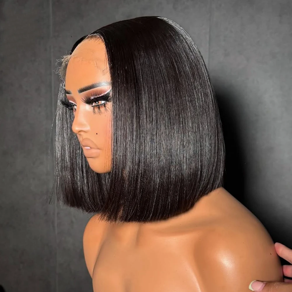 

100% Human Hair Bone Straight Bob Wigs For Women Transparent 13x4 Lace Front 4x4 Closure Lace Frontal Straight Bob Wig 12 14 Inc