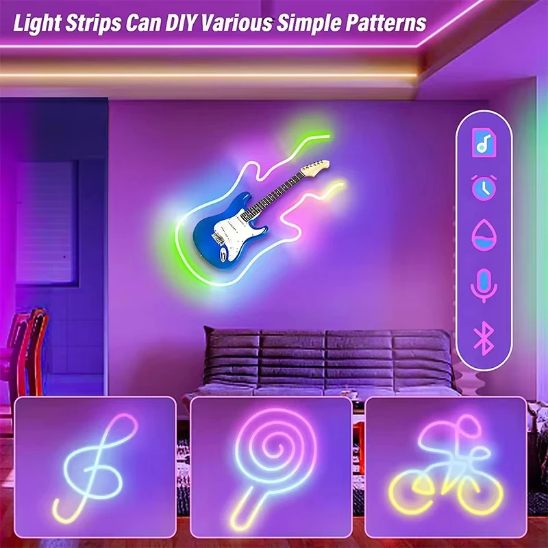 Music Sync RGBIC Neon Strip Light Flexible USB LED Flexible Silicone Neon Rope APP & IR Remote Control For DIY Wall Decor Lamp