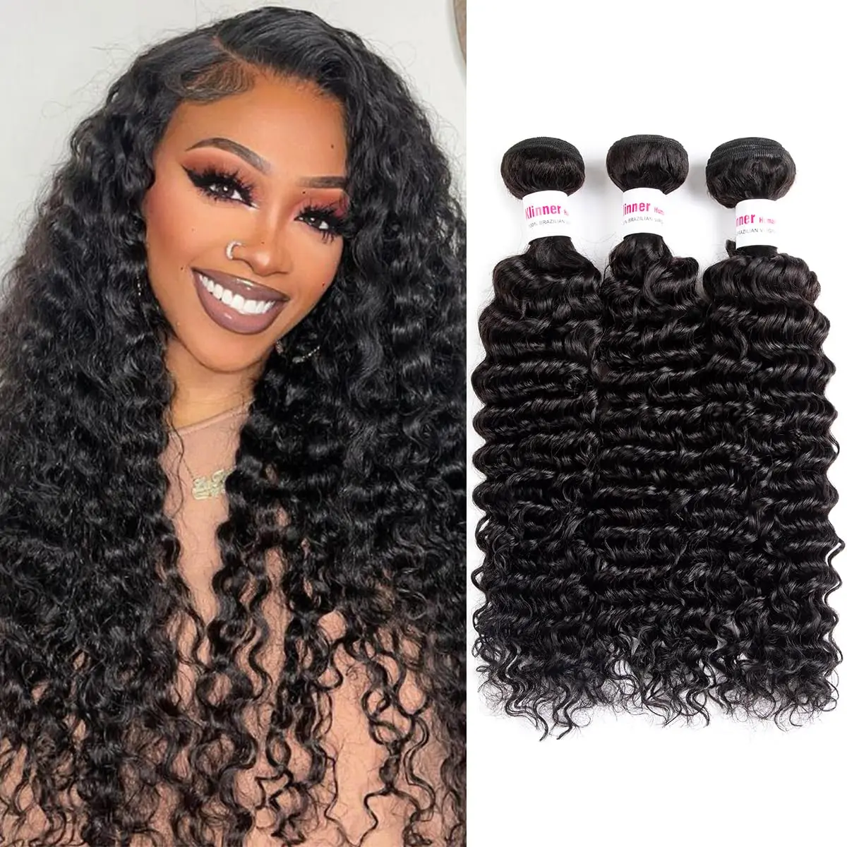 Deep Wave Human Hair Bundles 18 20 22 Inch 12A Brazilian Deep Wave Bundles Human Hair 100% Unprocessed