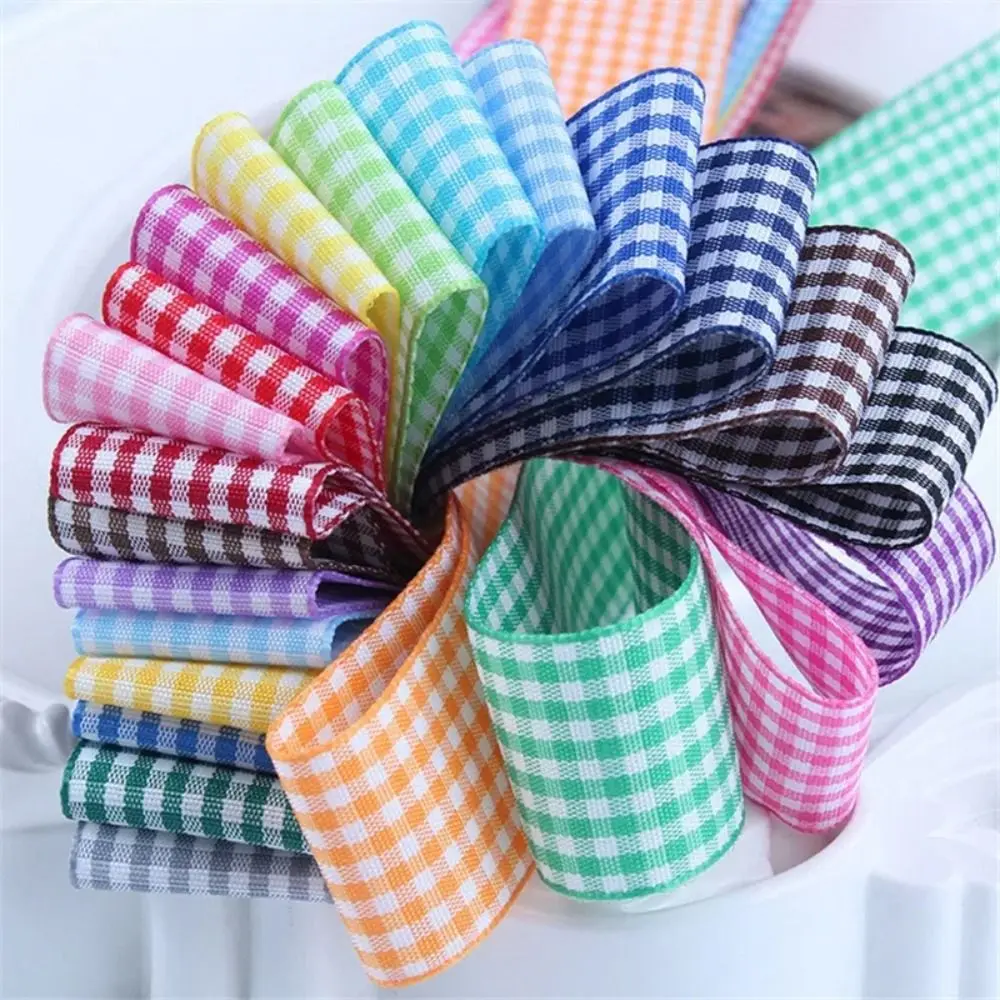 New 10mm Lattice Plaid Ribbons Gift Wrapping 50 yards Bow Ribbon Gift Wrapping Handmade Polyester Ribbon DIY Sewing Crafts
