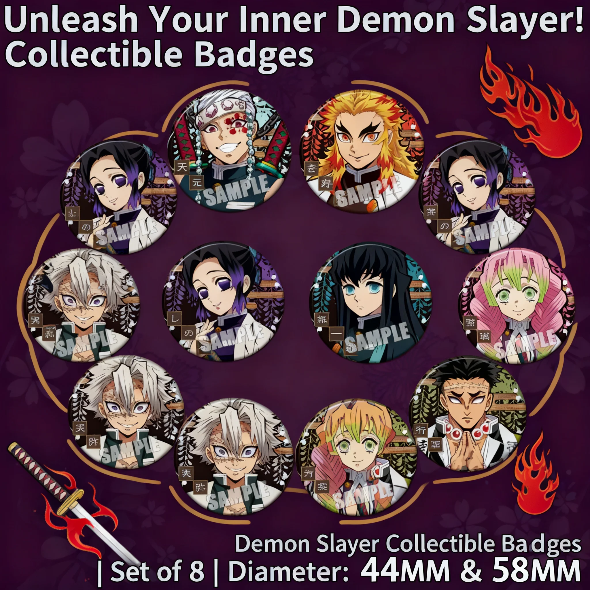 

Demon Slayer Mirror Cosplay Shinobu Kocho Accessory Pendant Kyojuro Rengoku Badge Anime Pin Brooch A+ Version Collectible Gift