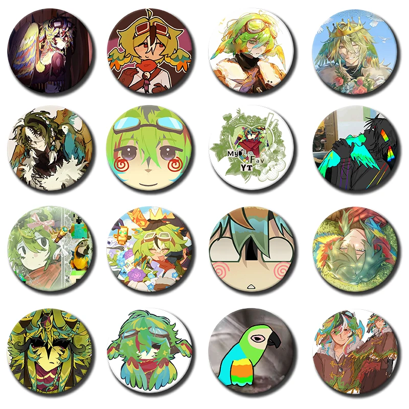 Funny Game Figure Parrotx2 Enamel Pins Tinplate Snap-in Brooch Cartoon Cosplay Nijigen Otaku Culture Badge Bag Hat Decor Jewlery