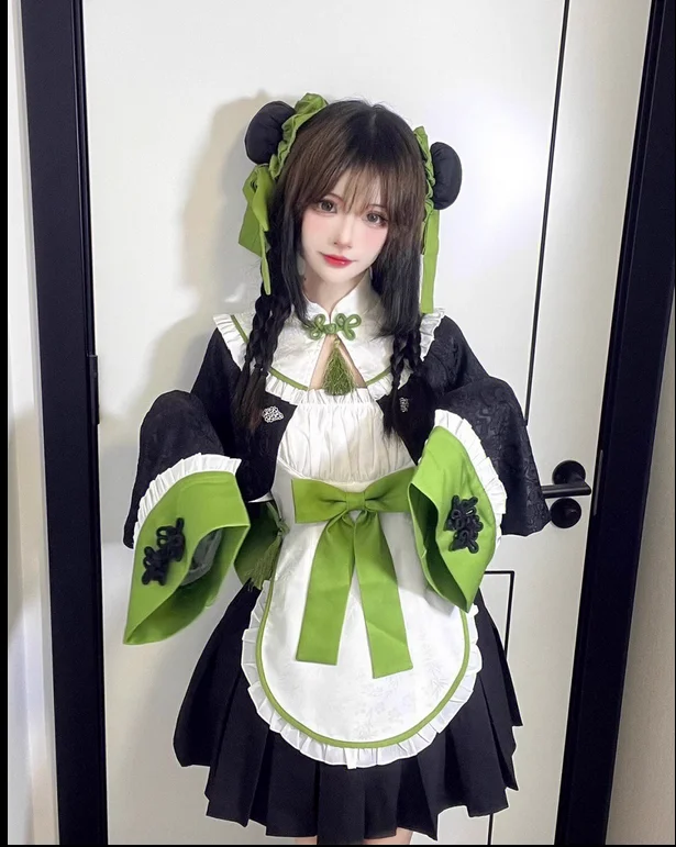 

Halloween Costume Green Maid Lolita Improved Qipao Dress