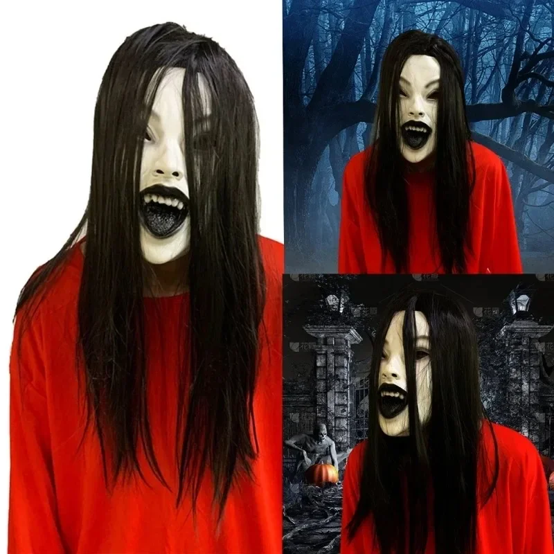 

Scary Woman Masks Headwear Long Hair Witch Headpiece Halloween Decoration Party Cosplay Costume Creepier Headgear Head Prop