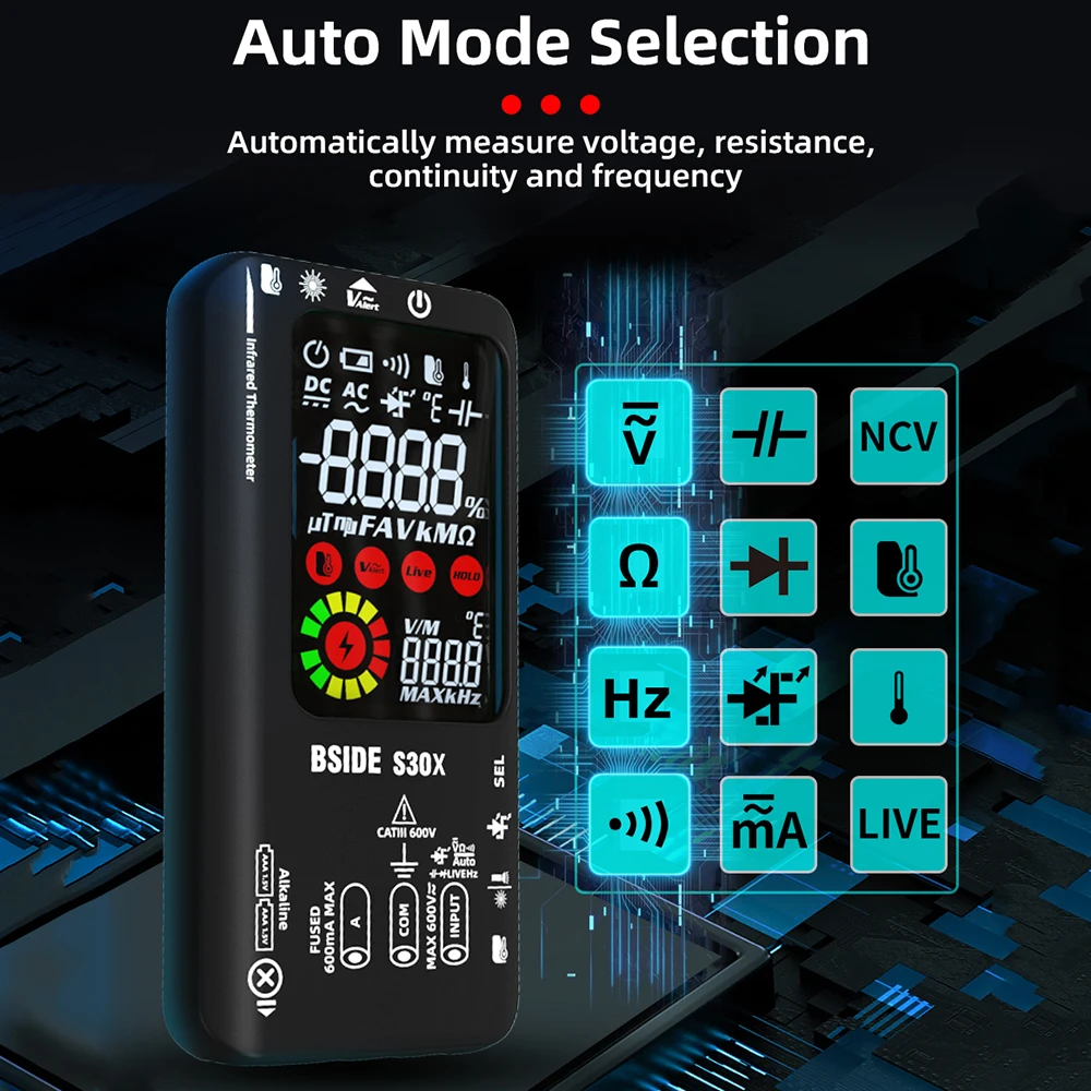 BSIDE S30 S30X Smart Digital Multimeter 15V Diode LED Tester True RMS 9999 DC AC Voltage Current Ohm Rechargeable Multimeter