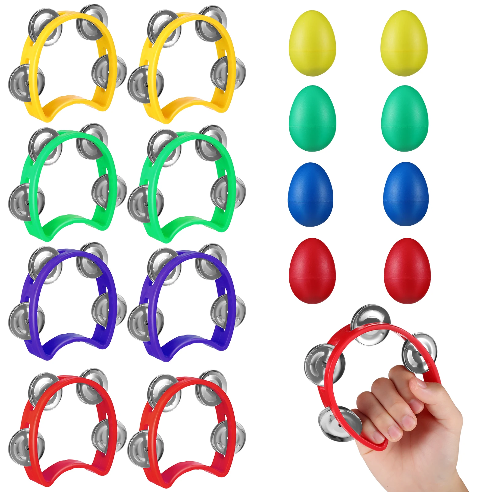 

1 Set Of Four-Ring Egg Shaker Tambourine Plastic Handheld Percussion Kids Music Instruments Party Educational Musical Gift For