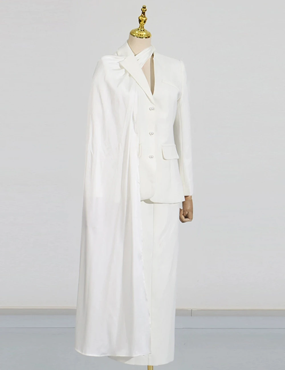 Modischer Freizeitanzug für Damen, 2025, Sommer, neues Band, Schalkragen-Design, langärmelig, langer Rock-Anzug – GZXX903