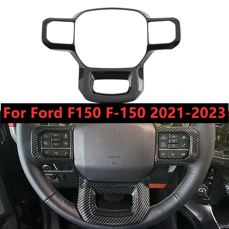 Carbon Fiber Steering Wheel Cover Frame Trim Decor For Ford F150 F-150 2021-2023