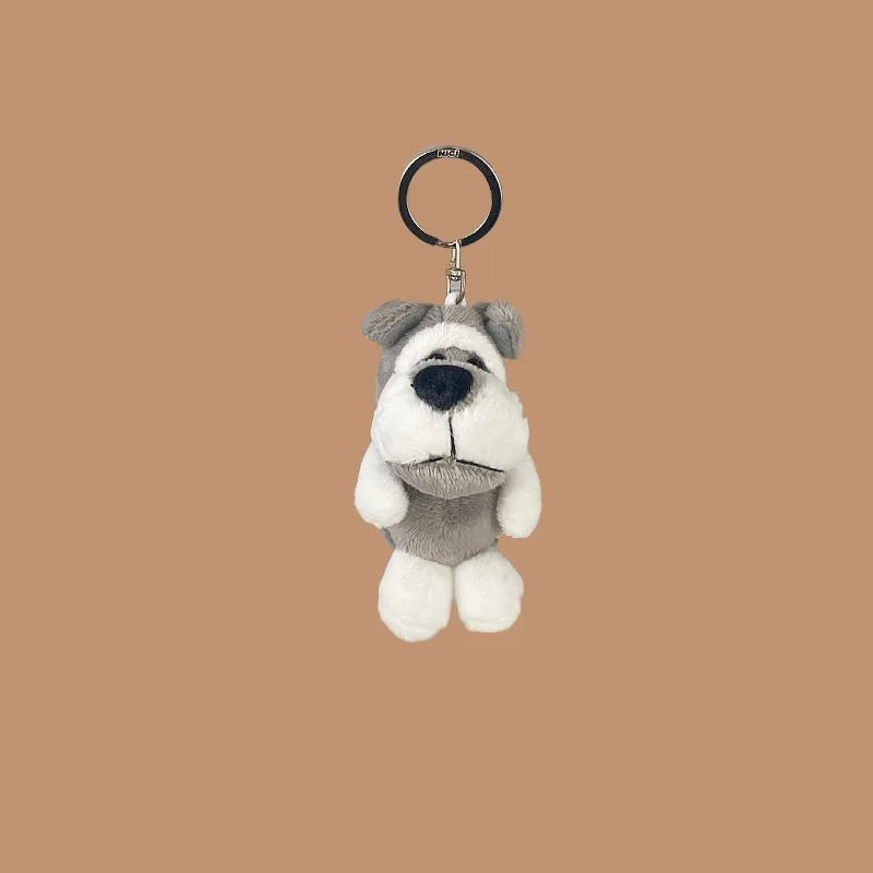 Brinquedo de pelúcia bonito do cão do schnauzer cinzento, boneca recheada macia, pendente pequeno, filhote, menino, menina, aniversário, presente de