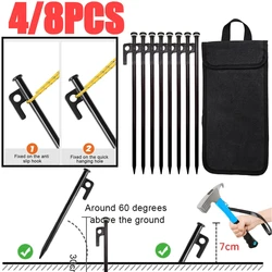 4/8Pcs Tent Stakes Forged Steel Tent Pegs Heavy Duty Ground Anchors with Storage Bag Camping Tent Spikes for Outdoor Camping