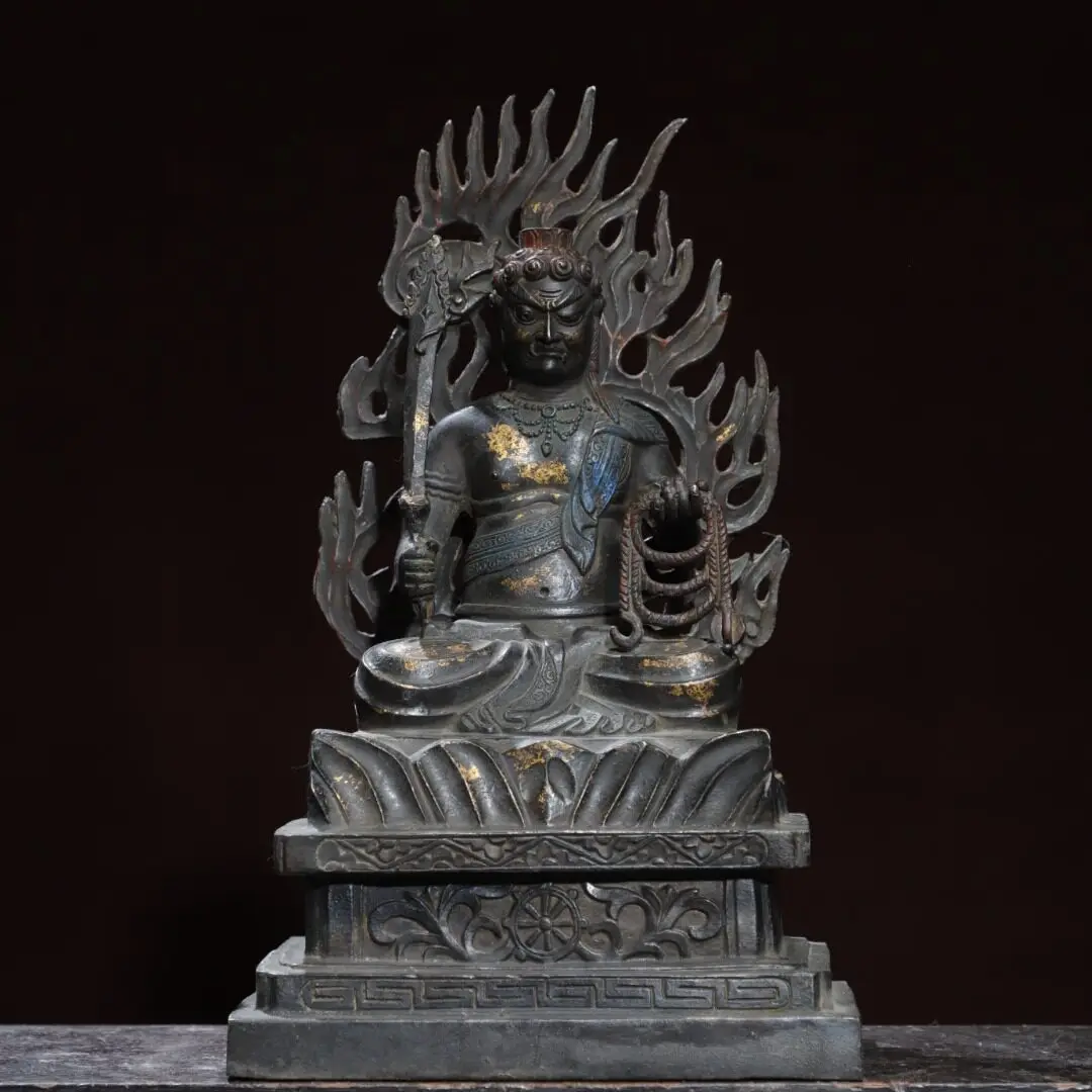 Handmade Vintage Brass Carved Acala Fudo Myoo Statue Home Altar Desk Decor
