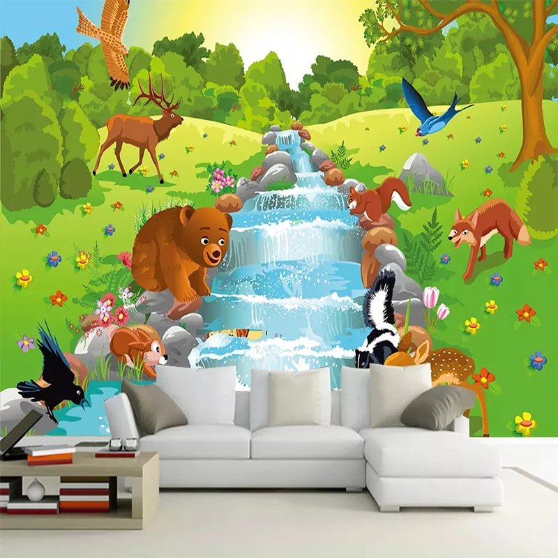 Papel tapiz fotográfico 3D personalizado, Fondo Nórdico Simple de dibujos animados de animales, oso del bosque, dormitorio de niños, papel de pared