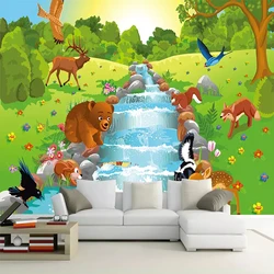 Nach 3D Foto Tapete Nordic Einfache Cartoon Tier Wald Bär kinder Schlafzimmer vlies Hintergrund Dekorative Wand Papier