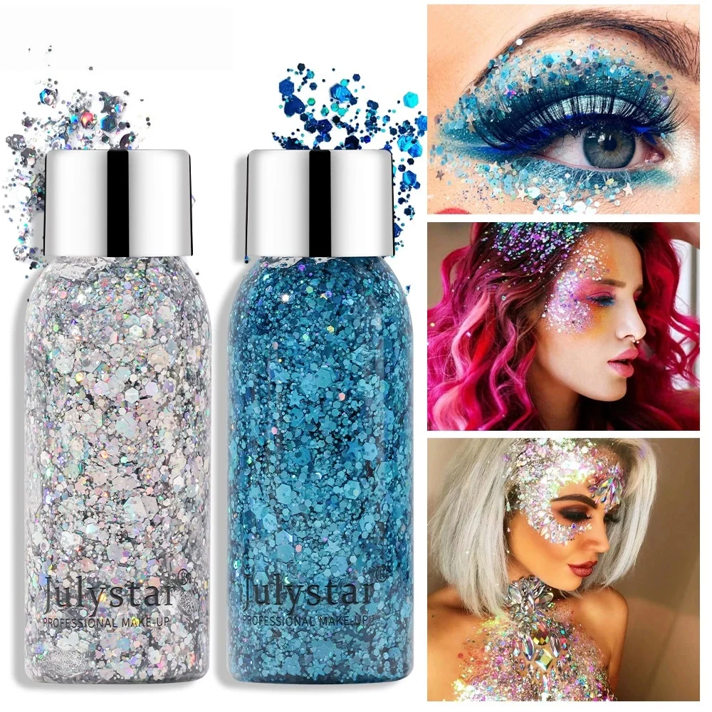 Glitter lantejoulas gel sombra creme rosto cristal lantejoulas gel shimmer alto brilho sombra de olho prego cabelo glitter gel palco maquiagem