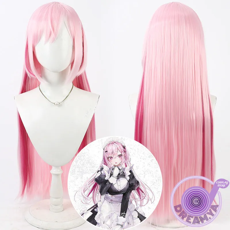 Momono Cosplay-Perücke SHIBO YUGI, rosa, langes, hitzebeständiges Kunsthaar, für Halloween, Party, Rollenspiel, Karneval + kostenlose Perückenkappe