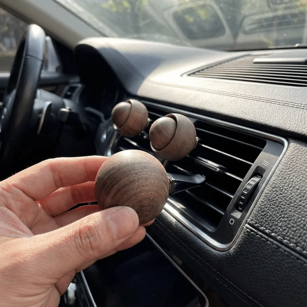 Handmade Car Air Freshener Diffuser Elegant Design Natural Black Walnut Essential Oil Diffuser Reusable Mini Size view 2