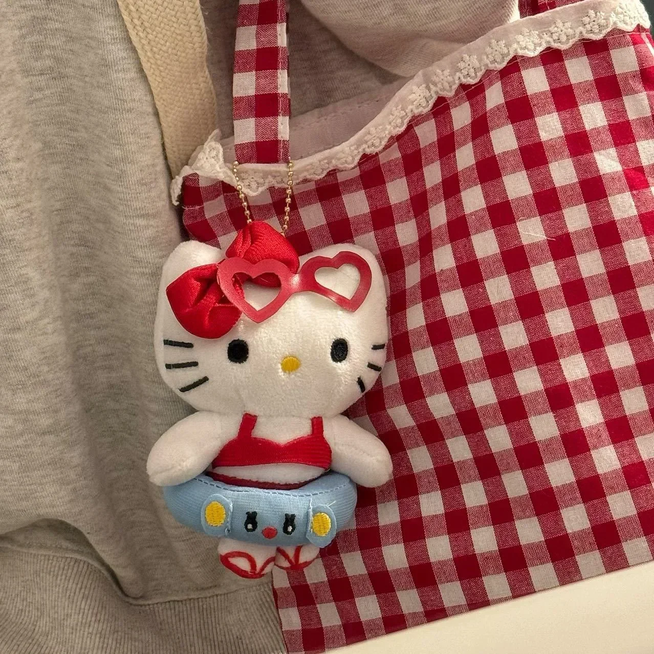 Porte-clés Hello Kitty en peluche de 12cm, poupée douce, dessin animé Hello Kitty, pendentif de sac, accessoires, jouets cadeaux pour filles