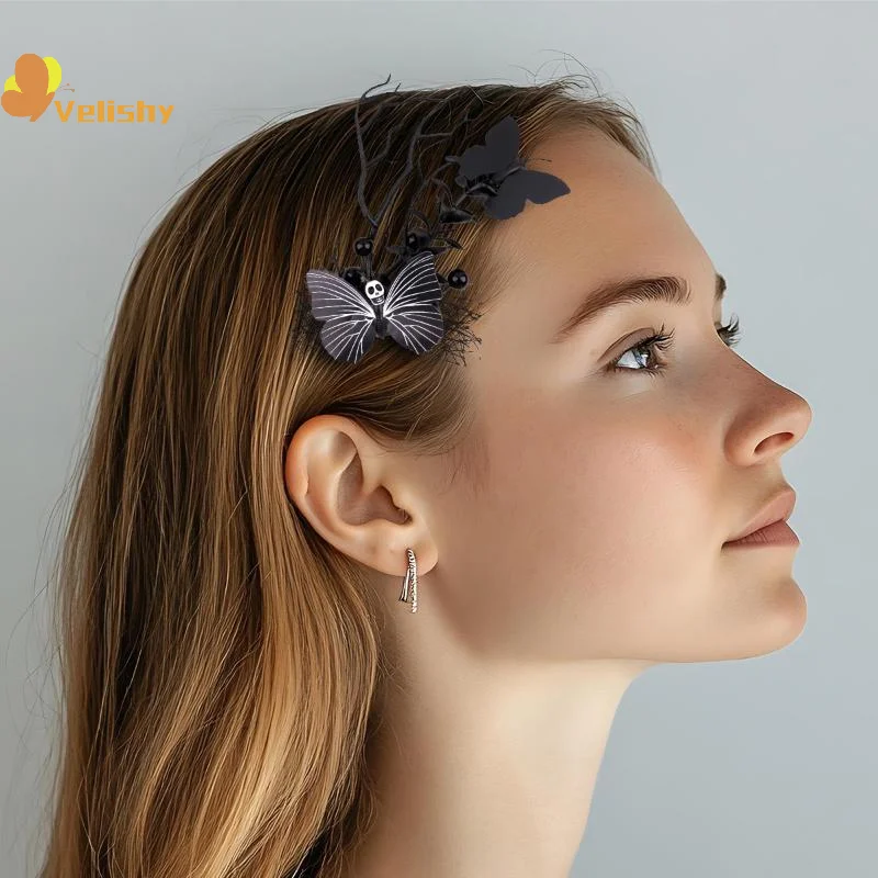 هالوين شبكة العظام مخلب دبوس الشعر شبح مهرجان فستان رقص غريب فراشة الميت فرع الجانب كليب الديكور #2