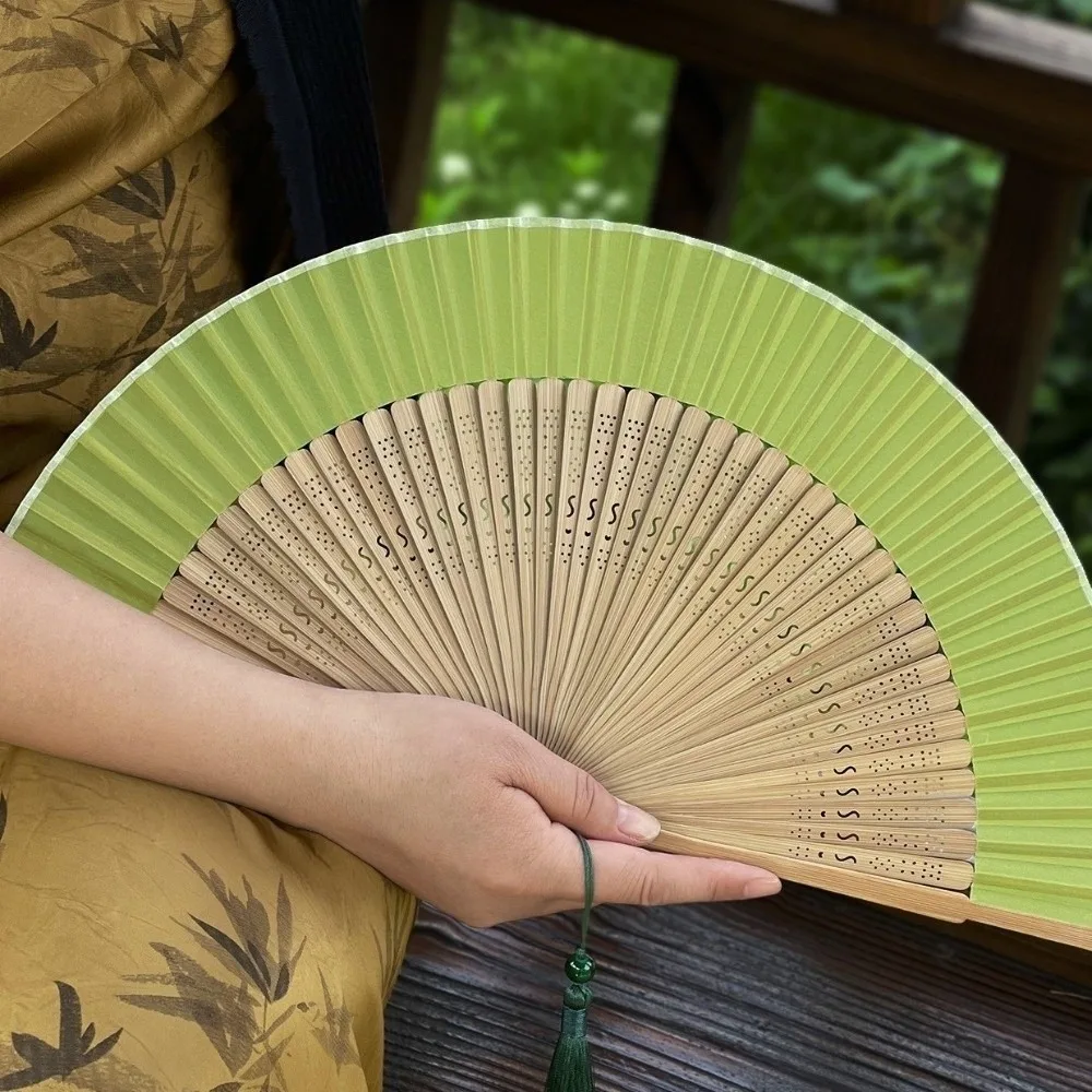 Exquisite Antique Folding Hand Fan Hollowed-out Portable Classical Handheld Fan with Tassel Chinese Style Fan Dance Performance