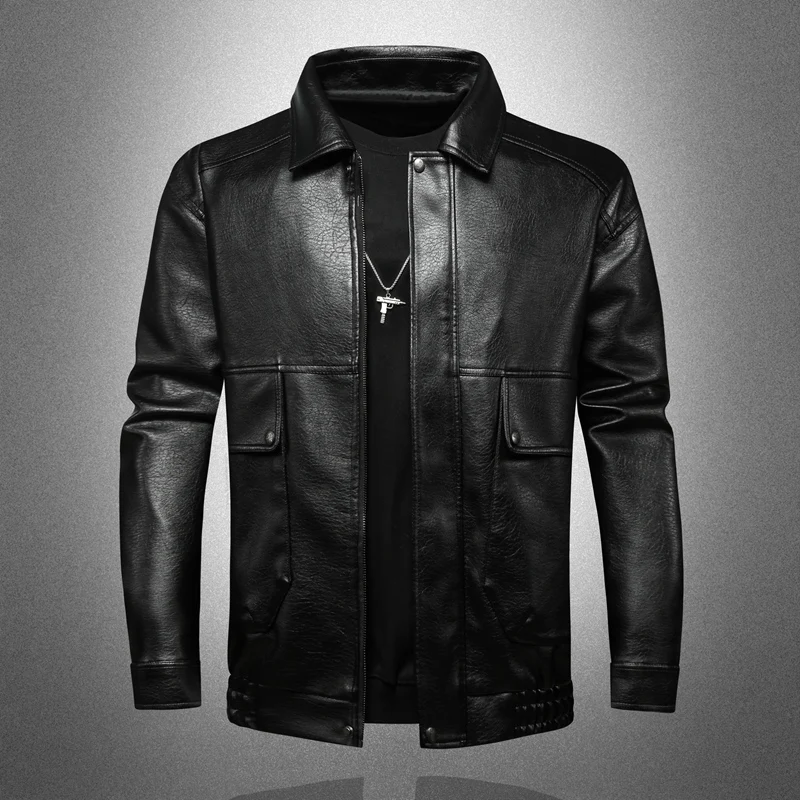 

Мужская кожаная куртка Ruilu 2025: Новинка, повседневная, ветрозащитная, с длинными рукавами, на молнии, из полиэстера, для делового и повседневного стиля