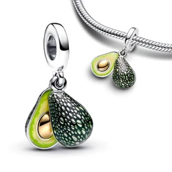 New Popular Avocado Double Dangle Charm Fit Original Pan Bracelet Gift for Women Summer Jewelry Making Fruit Pendant Beads