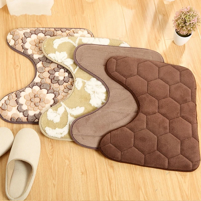 36x43CM U Shape Bathroom Anti-slip Floor Mat Soft Toilet Mat Door Rug Home Decoration Floor Carpet Toilet Bathroom Carpet