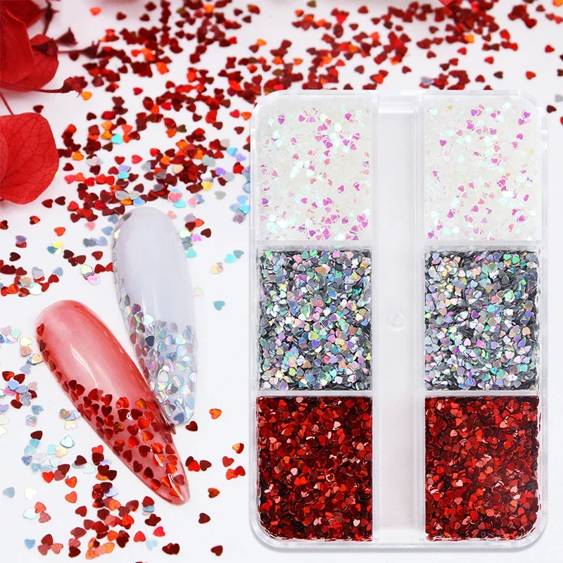 Colorful 1mm Mini Laser Heart Nail Glitter Sparkling Love Nail Decoration Nail Salon Design Cute Accessories DIY Nail Art Design
