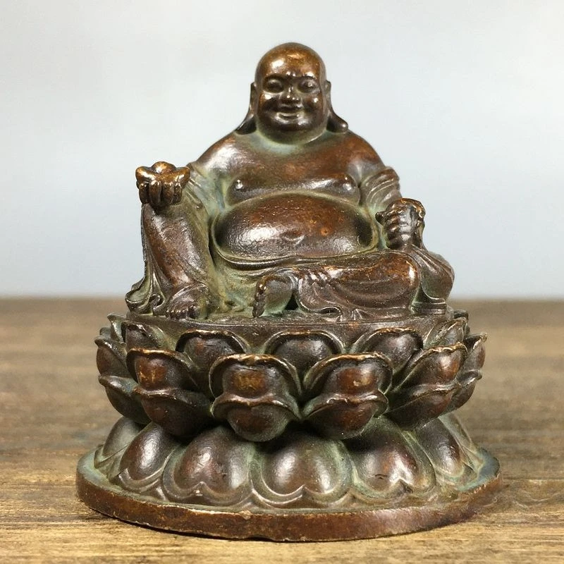 Antique Maitreya Buddha Statue Laughing Buddha Figurine Wealth Lucky Buddha Ornament for Home Desk